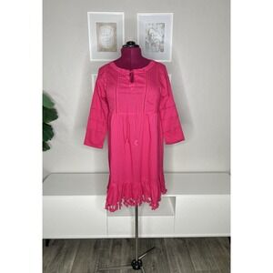 Catherine Malandrino Dress Women's M Pink Cotton Fringe Tassel Hem Boho